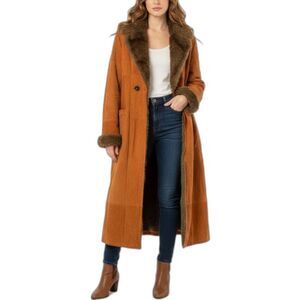 Vintage Original Lapin Italy Orange Suede Rabbit Fur Penny Lane Coat 44/US12